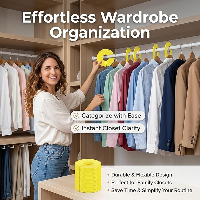Sukh Closet Dividers 30pcs - Plastic Clothes Organizer Shelf Tags Labels for Clothing Rack Wardrobe Store Warehouse Nursery Must Haves Boutique Supplies Sturdy Durable Flexible No Burrs (Yellow)