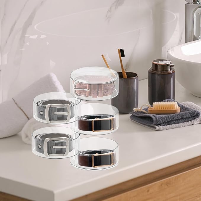 Belt Organizer, 5 Layers Acrylic Belt Storage Holder, Rotatable Belt Display Case, Clear Storage Box for Belt, Jewelry, Watch, Bracelets and Other Accessories