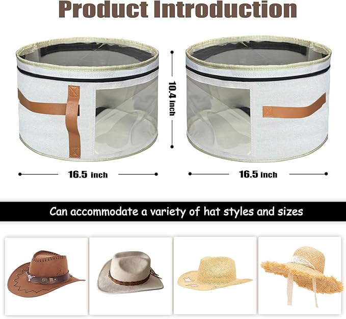 STARGAZ Oversized Clear Hat Storage Bag, Hat boxes for women storage, Cowboy hat storage, Hat accessories, hat organizer for closet, hat travel case with Handle, Holds Up to 10 Hats(White 2 Pack)