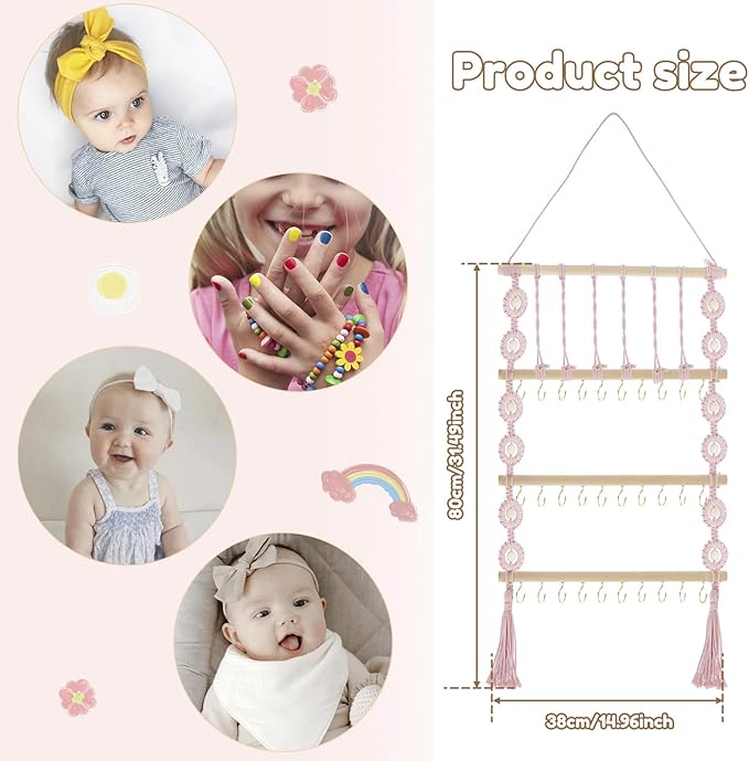 Headband Holder Hair Bow Organizer for Girls, Large Capacity Wall Hanging Hair Accessories Organizer, Practical Bow Holder, Decorative Hair Clips Storage Hanger for Hair Clips Bows Headgear
