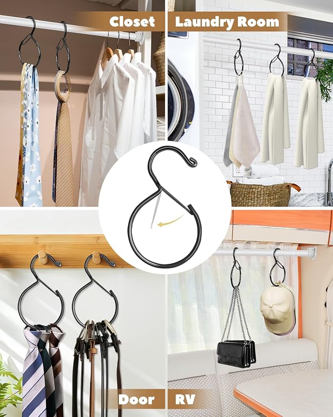 4 Pack Belt Hanger, Belt Hanger for Closet, Rust-Proof Belt Organizer for Closet, Holds Ties, Scarves, Hat, Bags & Accessories, Black