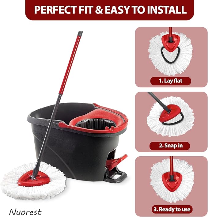 Spin Mop Replacement Head for O-Ceda EasyWring 1-Tank System, Mop Refills, Include 6 Cedar Mop Replace Heads, 1 Extra Mop Replacement Base, Microfiber, Easy to Replace