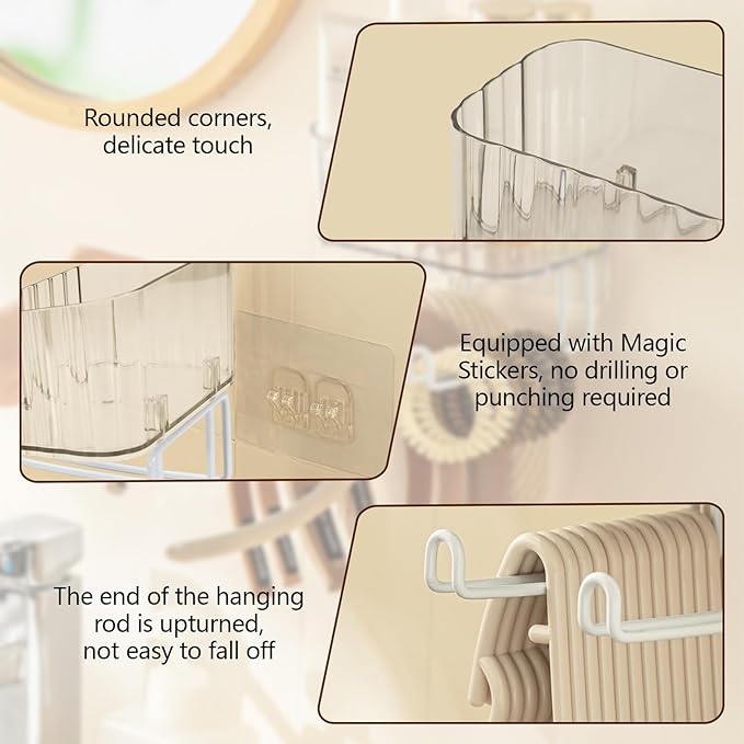 Wall Mount Headband Holder Hair Accessories Organizer, Self Adhesive Scrunchie Holder with Clear Acrylic Caddy for Bows, Ties, Clips, Pins, Claw Clip,Clear