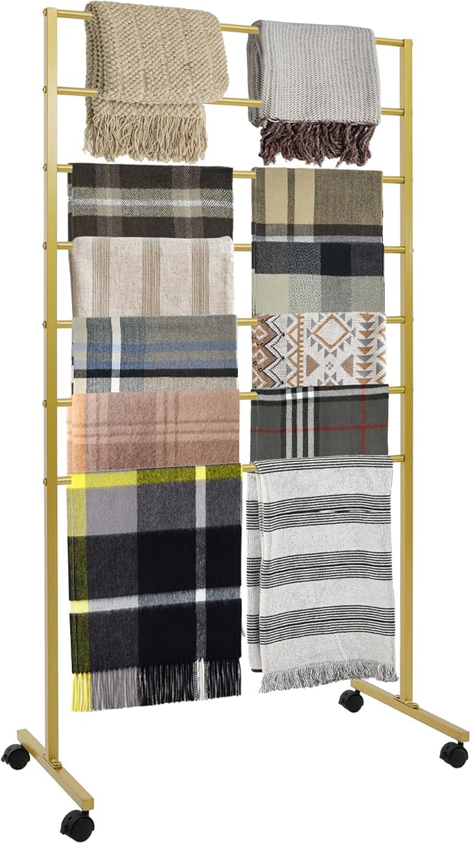 7-Tier Movable Scarf Organizer Holder Accessory Display Stand, Freestanding Metal Organizer Rack for Retail Stores, Towel, Belts, Ties, Pants