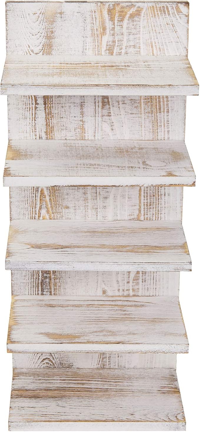 MyGift 5-Tier Vintage Whitewashed Wood Sunglasses Holder for Home Wall Organizer and Retail Display Case