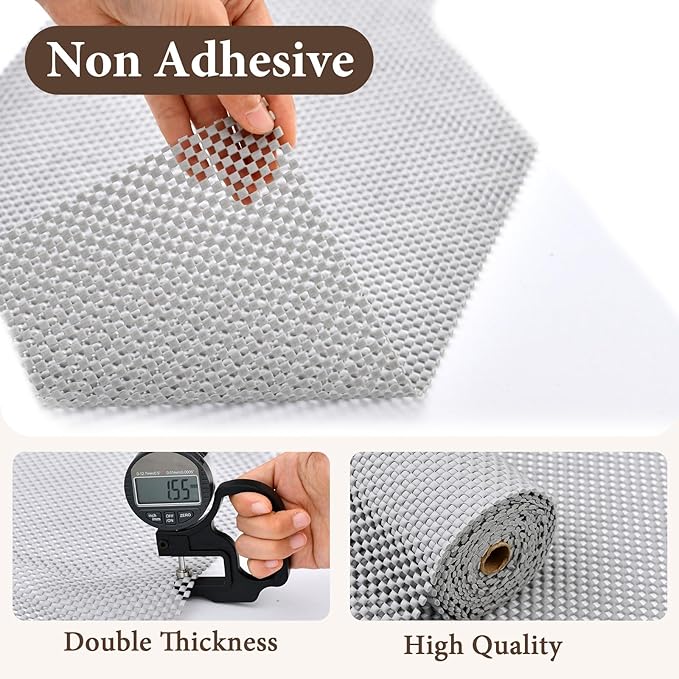 Drawer and Shelf Liner for Kitchen Cabinet: 12 in X 30 Ft Non Slip Waterproof Shelf Paper Non Adhesive Refrigerator Liners Light Gray Easy Liners for Bathroom
