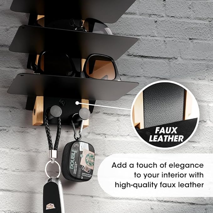 J JACKCUBE DESIGN Sunglasses Storage Organizer Wall Mounted 6 Eyeglasses Display Holder Shelf Rack, Eyewear Hanging Rack with Metal Hooks (Black)- MK1030A