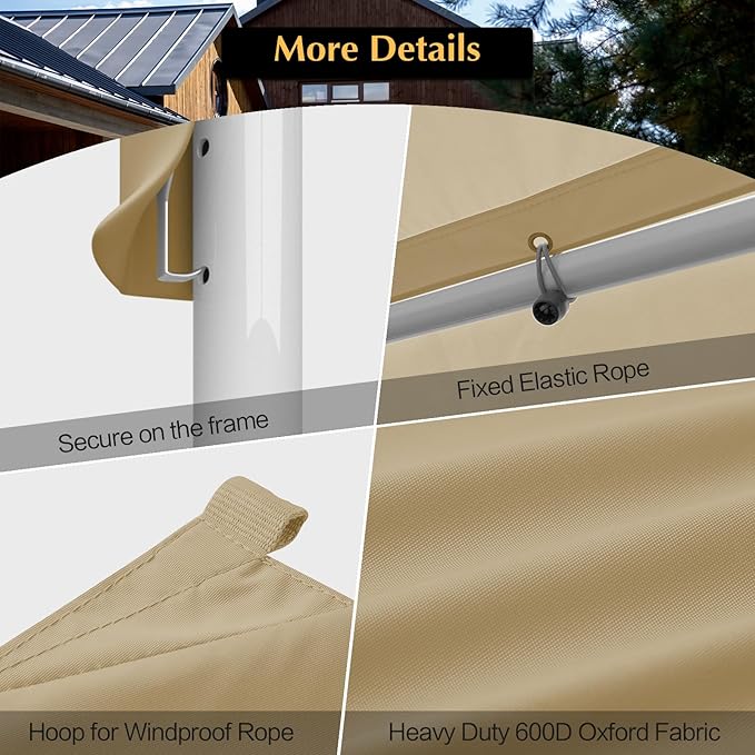 10x20 Canopy Replacement Cover, Carport Replacement Canopy Top Cover for 10' x 20' Frame, 800D Heavy Duty Waterproof & UV Protected Car Canopy with Ball Bungees (Frame is not Included) (Beige)