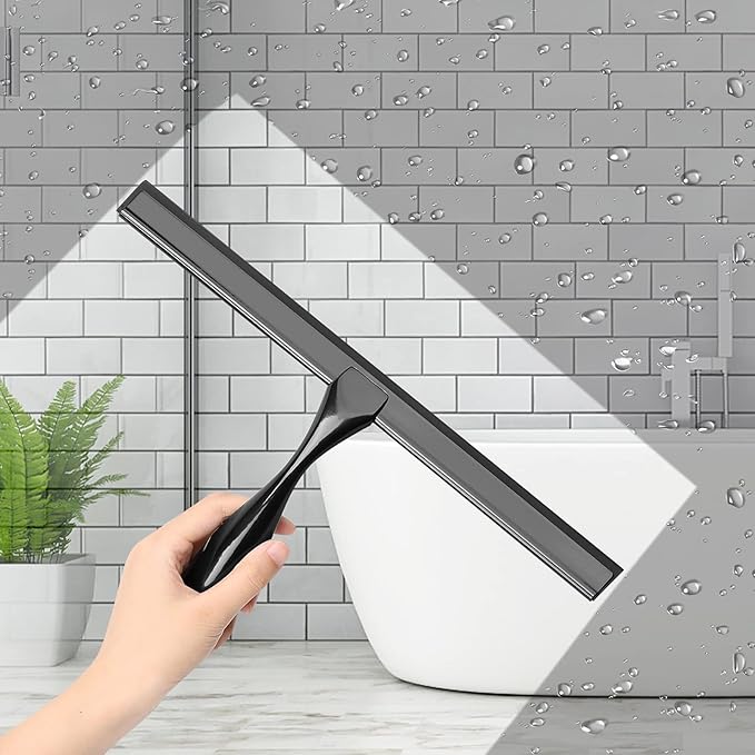Simtive 10-Inch Shower Squeegee Set, Includes Shower Door Hook and Adhesive Hook, Squeegee for Shower Doors, Mirror and Window, Black