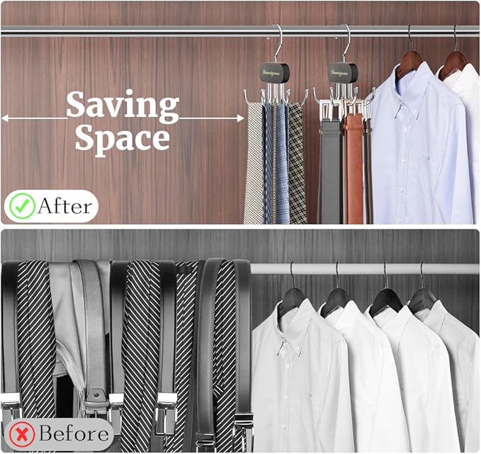 Belt Hanger, Belt Organizer for Closet,Rotatable Tie Rack,Belt Holder,Hanging Closet Organizer Hook for Belt, Bra, Tank Top, Tie, Scarf, Purse,3PCS,Black