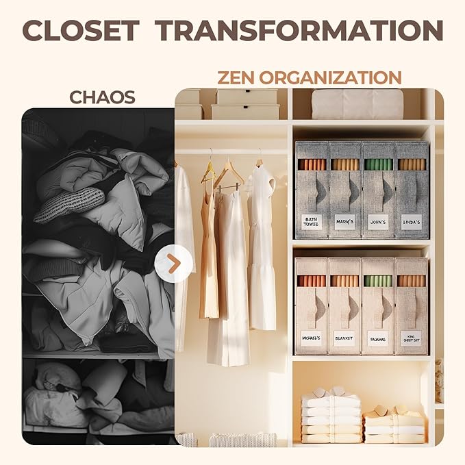 8Pack Sheet Organizers and Storage - King/Queen Size Sheet Storage Organizer with Window, Foldable & Dustproof Sheet Organizer for Linen Closet for Summer Blankets & Sheet Sets,Grey