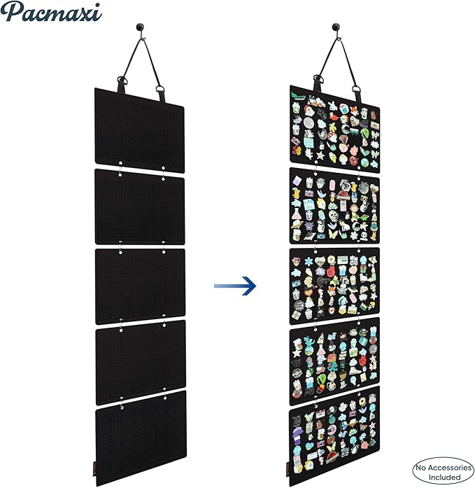 Hanging Enamel Lapel Pin Display Panels Organizer With 5 Loose-leaf Board Pieces, Brooch Pin Enamel Pin Display Pages, Badge Collection Display Holder Holds At Least 120 Pins.(Pins Not Included) (Black)
