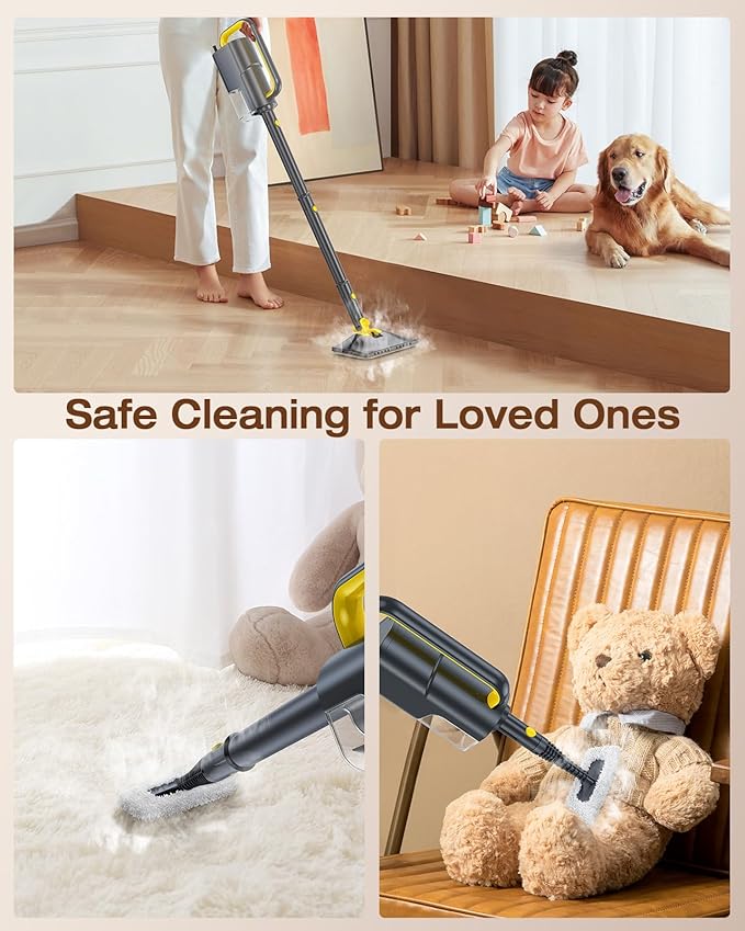 LABIGO 10-in-1 Steam Mop with Detachable Handheld Steamer, 350ml Tank, 10s Heat-Up, 248°F Steam Cleaner, 2-Level Control and Swivel Head for Floors, Carpets, Tiles, BBQ grill Multi-Surface Dark Grey