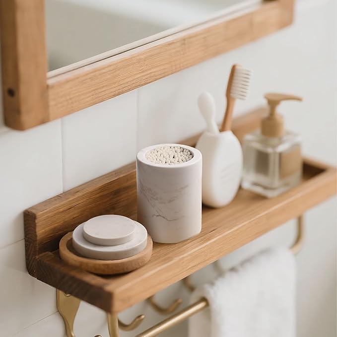 WORHE Marble Canister with Lid Natural Qtip Holder for Cotton Swabs, Balls, Pads, Floss Picks, Bath Salts - Vanity Makeup Storage Organizer Bathroom Essentials Accessories Decor White (DL011)