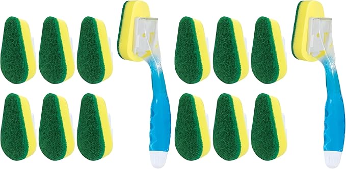 LOLA Dish Brush w/Soap Dispenser Wand, 1 Brush w/Head & 6 Refills, Absorbent Sponge Scrubber, No Leaking. Clean Dishes, Sinks and Cookware (Pack of 2)