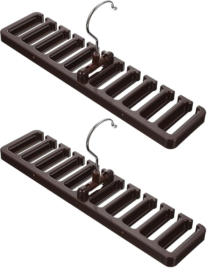 GLEAVI Belt Organizer Rack with Multi-Slot Tie and Scarf Hangers, Brown 2pcs, Space-Saving Closet Accessory Organizer for Belts and Scarves Storage