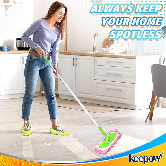 KEEPOW Mop Slippers Shoes Microfiber Floor Cleaning Tool House Mop Socks Shoe Cover Mopping Slippers Shoes Cover Soft Washable Reusable Foot Socks for Women Men Floor Cleaning Tool (5 Pairs)