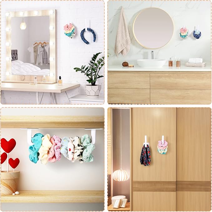 Cunhill Adhesive Scrunchie Holder Organizer Wall Hair Accessories Organizer Wall Hooks Waterproof Scrunchy Storage Stick Scrunchies Hook Headband Hairband Hair Ties Holder, White, Simple Style