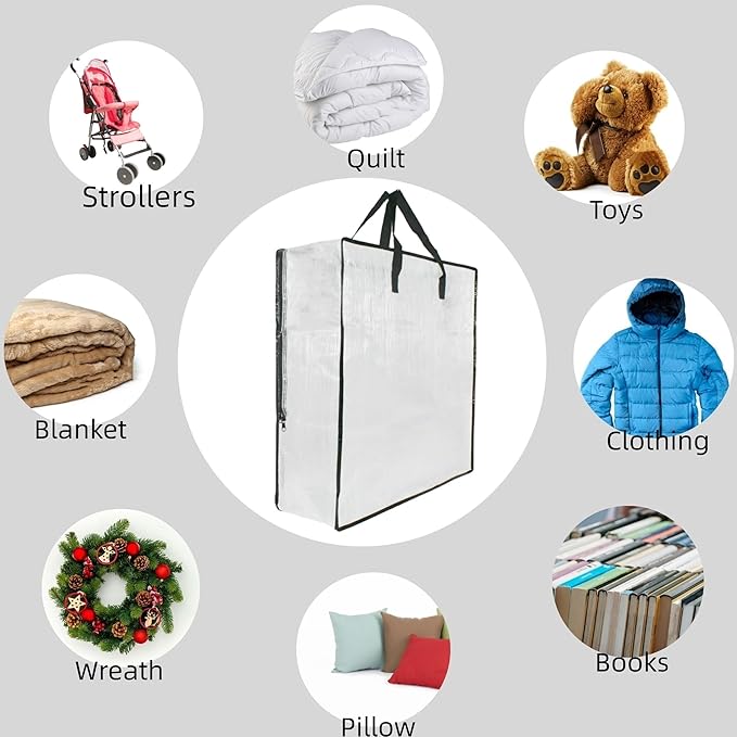GONGKANGYUAN 25 Gallon Large Clear Storage Bags with Zipper and Handles, Blanket Bags for Closet Storage, Underbed Storage Organizer for Clothes Pillow Bedding Christmas Wreath