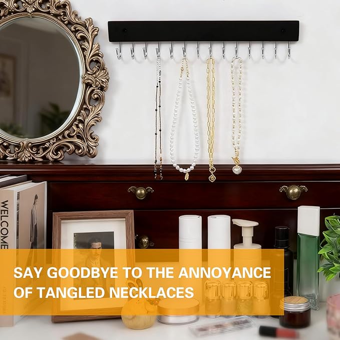 Hanging Jewelry Organizer, belt hanger with 14 Rotating 180° Coat Rack, 14.5in Key Holder for Keys, Necklaces, Ties, Bag