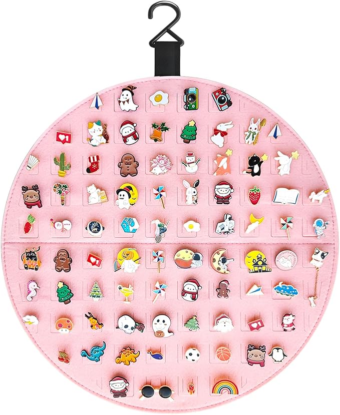 2 Pink Circle Wall Hanging Brooch Pin Organizer,Pin Collection Display Case,pin Board for Enamel pins,Holds Up to 76 Pins.(Not Include Any Accessories)