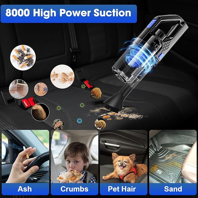 Viewsun Car Cleaning Kit, Car Interior Detailing Kit with High Power Handheld Vacuum Cordless Rechargeable, Detailing Brush Set, Windshield Cleaner, Complete Auto Accessories for Men, Women Gift