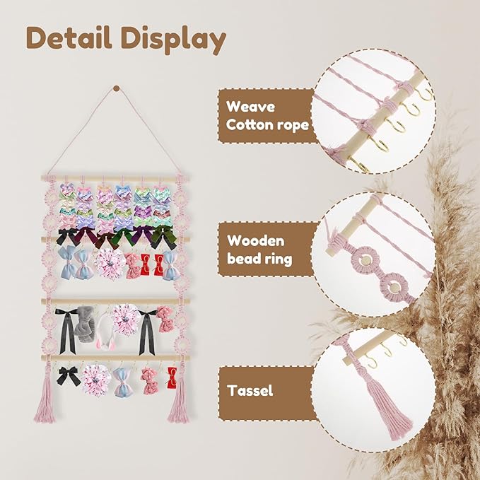 Headband Holder Hair Bow Organizer for Girls, Large Capacity Wall Hanging Hair Accessories Organizer, Practical Bow Holder, Decorative Hair Clips Storage Hanger for Hair Clips Bows Headgear
