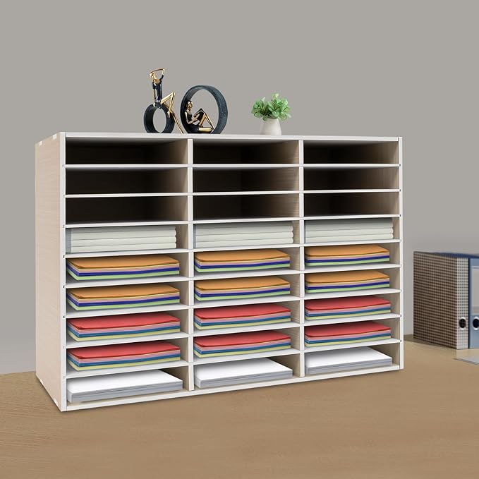 LOYALHEARTDY Literature Organizer, 27 Compartments Paper Storage Cabinet Mail Organizer, 31.5 X 12 X 21.69 Inch Desktop File Sorter Mail Center Mailbox School Classroom Keepers for Home&Office, Wooden