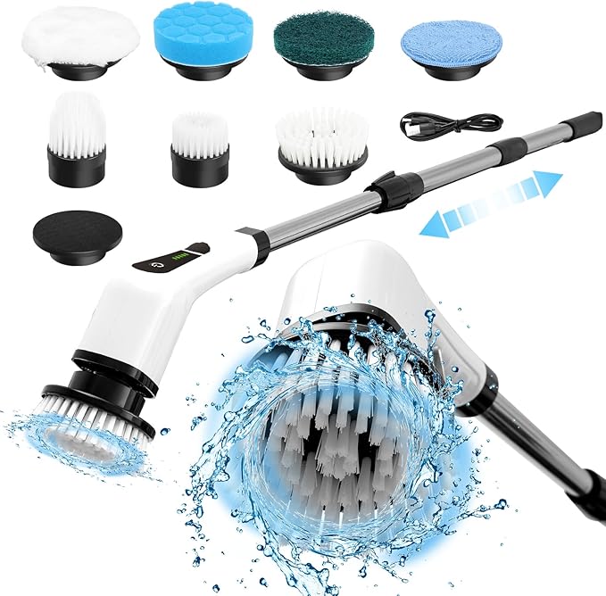 Electric Spin Scrubber, 380 RPM 30KG Non-Stalling 2 Speeds Power Bathroom Shower Cleaner, Brush Supplies Mothers Day Gift for Mom from Daughter Son