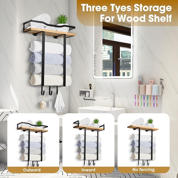 Towel Racks for Bathroom, Wall Mounted Towel Rack for Bathroom, Wall Towel Rack for Rolled Towels, Towel Storage for Small Decor-Black