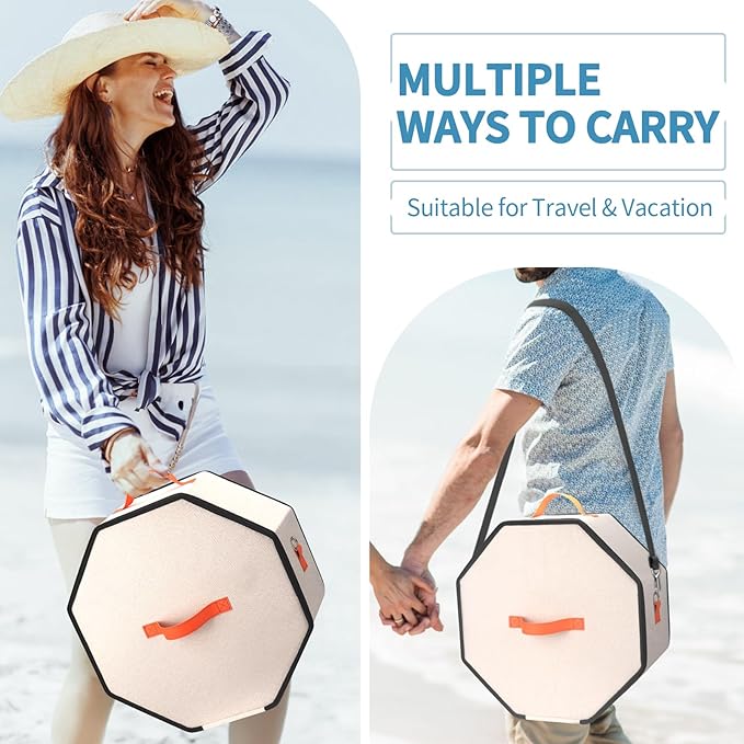 Hat Storage Box for Women & Men, Hardboard Support Hat Boxes with 1 Door Hook Hat Organizer, Cowboy Hat Box for Travel, Hat Bag Hat Case (Beige)
