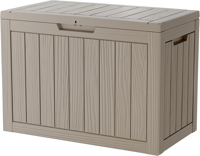 45 Gallon Outdoor Storage Box Waterproof, Resin Deck Boxes with Lockable Lid & UV-Resistant for Patio, Pool, Garden Furniture Cushions & Accessories, Coffee
