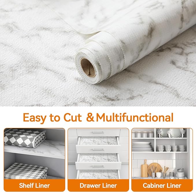 Shelf and Drawer Liner for Kitchen Cabinets Non-Adhesive, Strong Grip Non-Slip Thickened Cabinet Liners for Shelves, Waterproof Mats for Dresser Cupboard, White, 23 in x 30 Feet