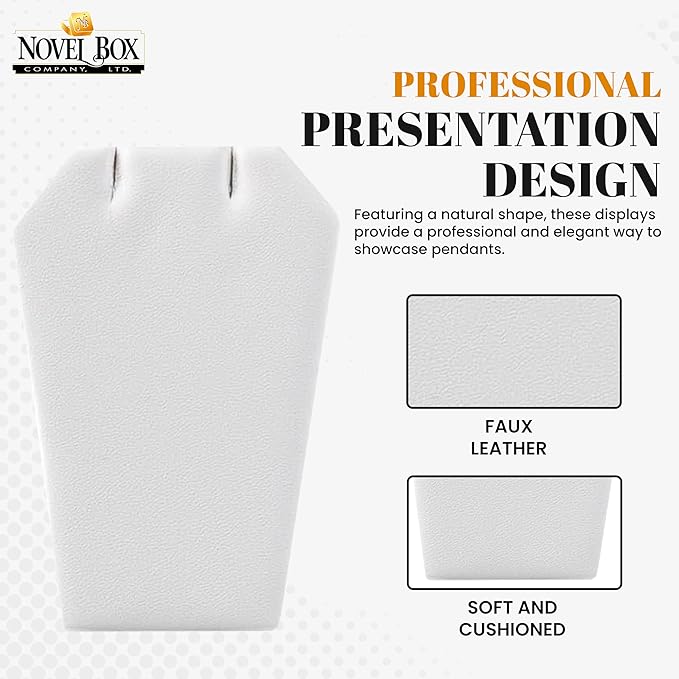 Novel Box 2 Pack White Leatherette Pendant Display Stands 2 1/2 x 1 3/4 x 3 1/4 Inches - Jewelry Stand Pendants Organizer for Women - Elegant Pendant Easels for Craft Shows, Selling & Personal Use