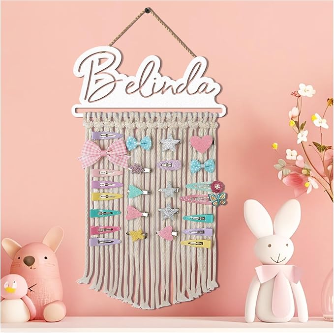 Personalized Valentine’s Day Gift Metal Hair Bow Holder for Girls, Custom Name Jewelry & Headband Organizer, Wall Hanging Storage for Toddler Room Decor (Style1)