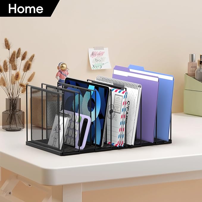 File Organizer for Desk, 7-Section Vertical File Sorter, Paper Holder Organizer Standing Metal File Folder for Office Home Classroom, Black