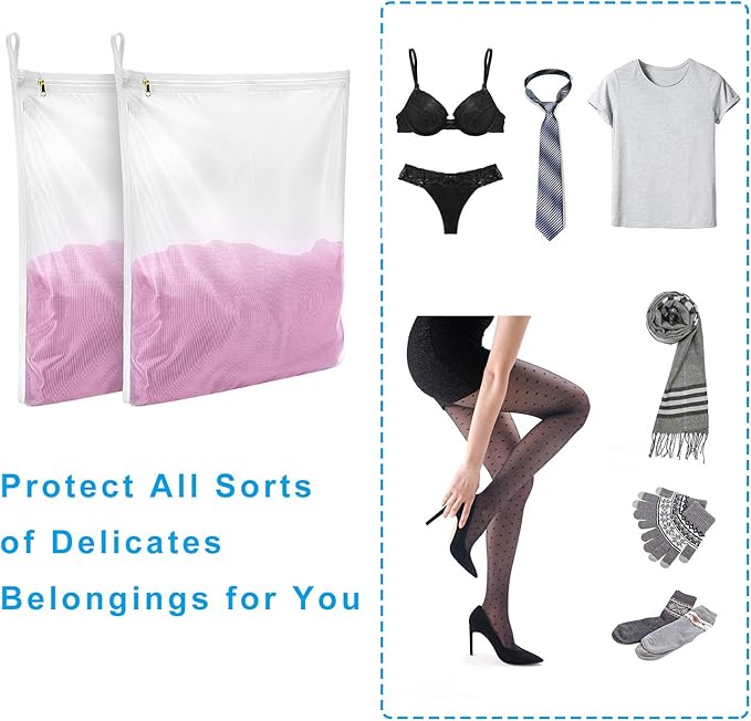 GOGOODA Delicates Laundry Bags, Fine Mesh Wash Bag for Lingerie, Underwear, Bra, Silk, Socks with Hanging Loop
