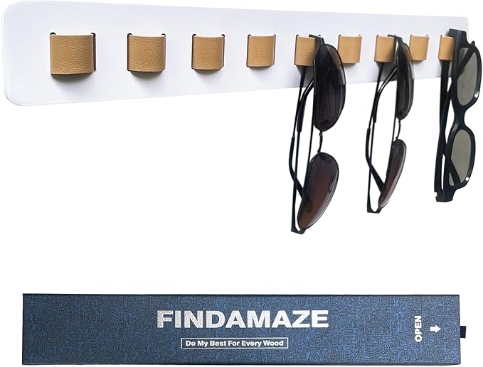 Sunglasses Organizer Wall Mounted Wood Sunglass Holder for Home Glasses Holder/Sunglasses Rack,Home Decor (White-1pcs-long)