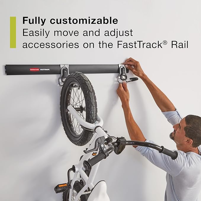 Rubbermaid Garage FastTrack 8-Piece Small Kit Black/Grey All-in-One Rail & Hook Wall Hanging Kit Wall Mounted Storage Solution for Home/Garage