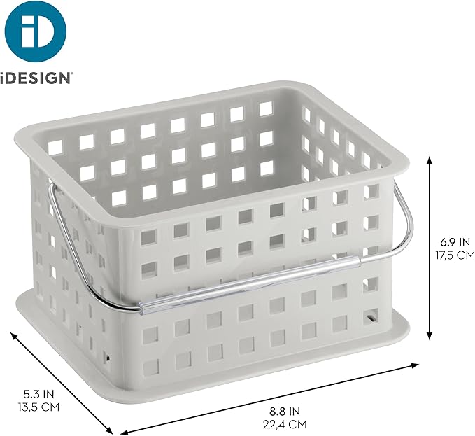 iDesign Plastic Handle-Portable Shower Caddy-Set of 3-Light Gray Basket