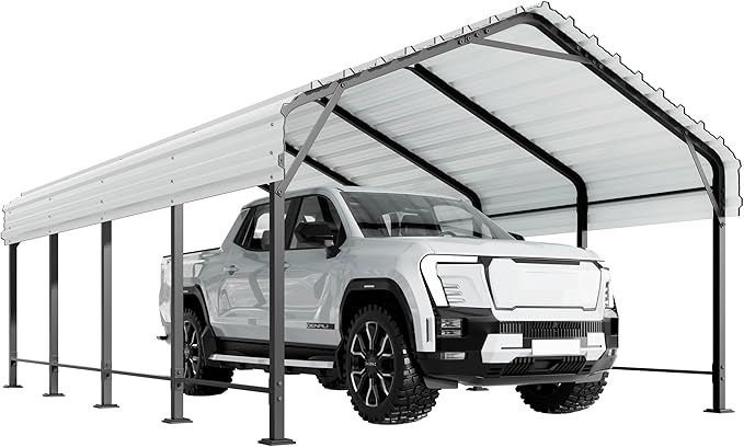 Shintenchi 12x20 FT Metal Carport, Oversized Carport Garage with Enhanced Base, Outdoor Galvanized Car Shelter, Heavy Duty Carports Canopy, for Car, Boats and Tractors, White