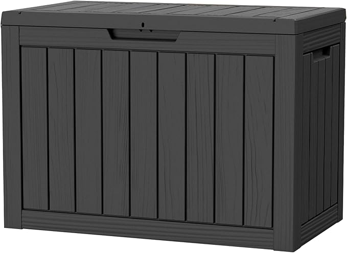 Outdoor Storage Box, 45 Gallon Resin Deck Box Waterproof for Patio, Poolside and Garden, Lockable UV-Resistant Storage Bin Bench Cabinet for Small Spaces, Black