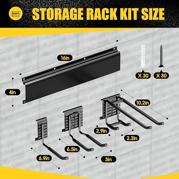 SPECILITE Garage Storages Tool Organizers, Wall Mount Garden Sturdy Rack 48 Inches with Adjustable Heavy Duty Metal Hooks for Yard Shed Max 485lbs