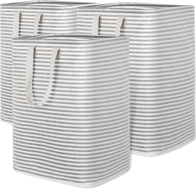 Lifewit 3 Pack Laundry Hamper Large Collapsible Laundry Baskets, Freestanding Waterproof Clothes Hamper with Easy Carry Handles in Laundry Room Bedroom Bathroom College Dorm, Grey, 3 x 90L