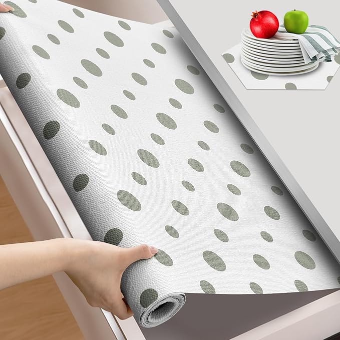 Beautysaid Shelf and Drawer Liner for Kitchen Cabinet, Non Adhesive Non Slip Shelf Paper Waterproof Washable Thickened for Dresser Pantry Shelve Bathroom Protector Liner(Polka Dot,12 in x 10 FT)