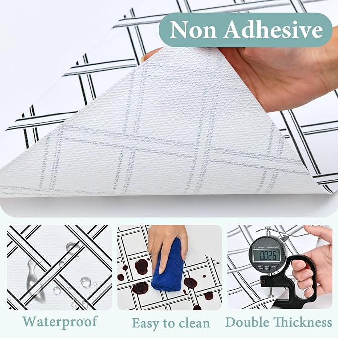 Drawer and Shelf Liner for Kitchen Cabinet: 12 in X 20 Ft Non Slip Waterproof Shelf Paper Non Adhesive Refrigerator Liners Black and White Squares Easy Liners for Bathroom