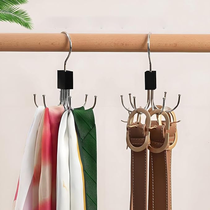 Belt Hanger for Closet Multi-Purpose 360° Rotatable Tank Top Hanger Tie Organizer for Closet Purse Holder for Closets Space-Saving Storage for Belt Bra Hat Tank Top Tie Scarf Purse (2PCS)