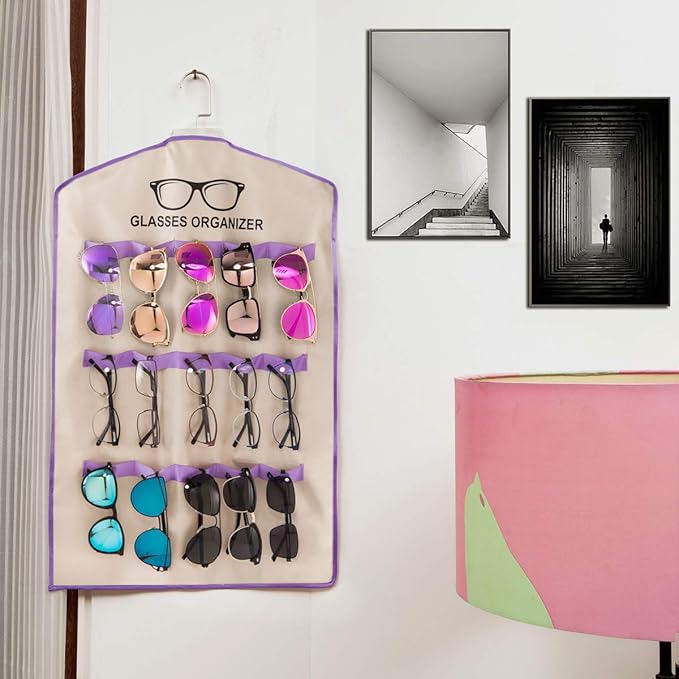 TRIUMPH VISION Hanging Eyeglass Organizer Spectacle Holder Stand 15slots, Eyeglass Case Wall Organizer Portable Eyewear Tray Multiple Eyeglasses Storage Cloth Glasss Rack Wall Mount
