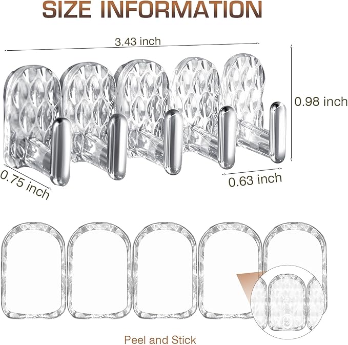 Gesodant 6 Pack Hanging Jewelry Organizer, Self-Adhesive Jewelry Hooks, Clear Wall Mounted Jewelry Hanger, Necklace Display Holder, 30 Hooks in Total