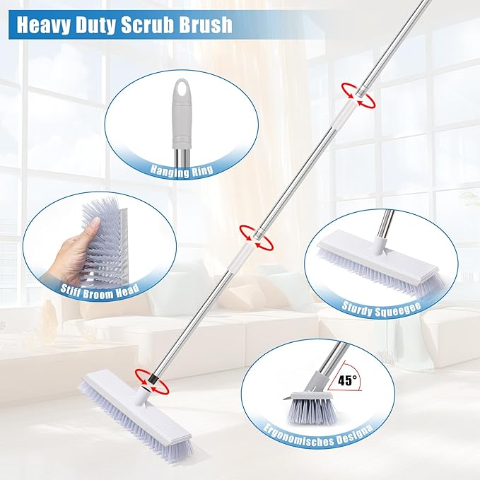 Mops for Floor Cleaning with 57" Long Handle, Scrub Brush, Wall Cleaner Mop with 84'' Long Handle, 2 Reusable Pads, Wet and Dust Mopping for Hardwood, Laminate, Tile Floor, Wall, Ceiling, 19Pcs Gray